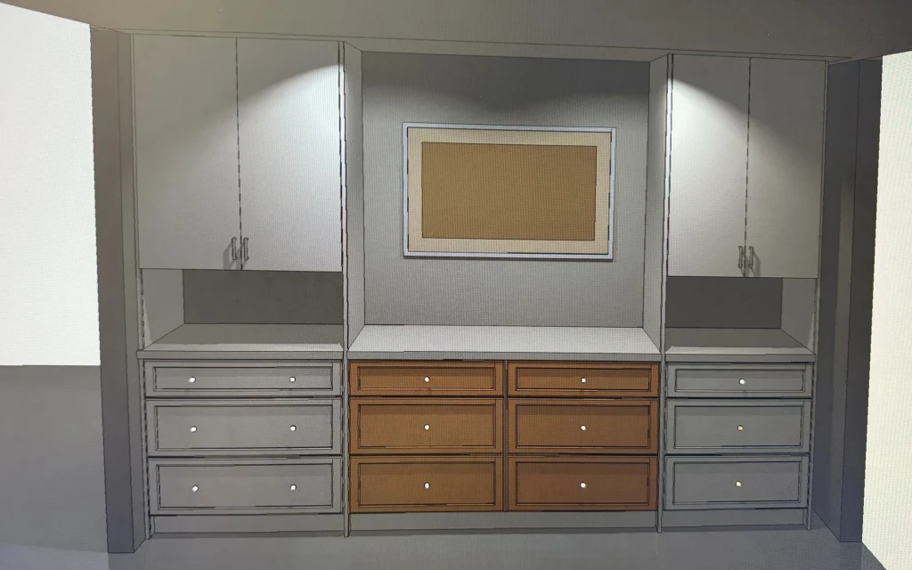 3D rendering of a bedroom media wall
