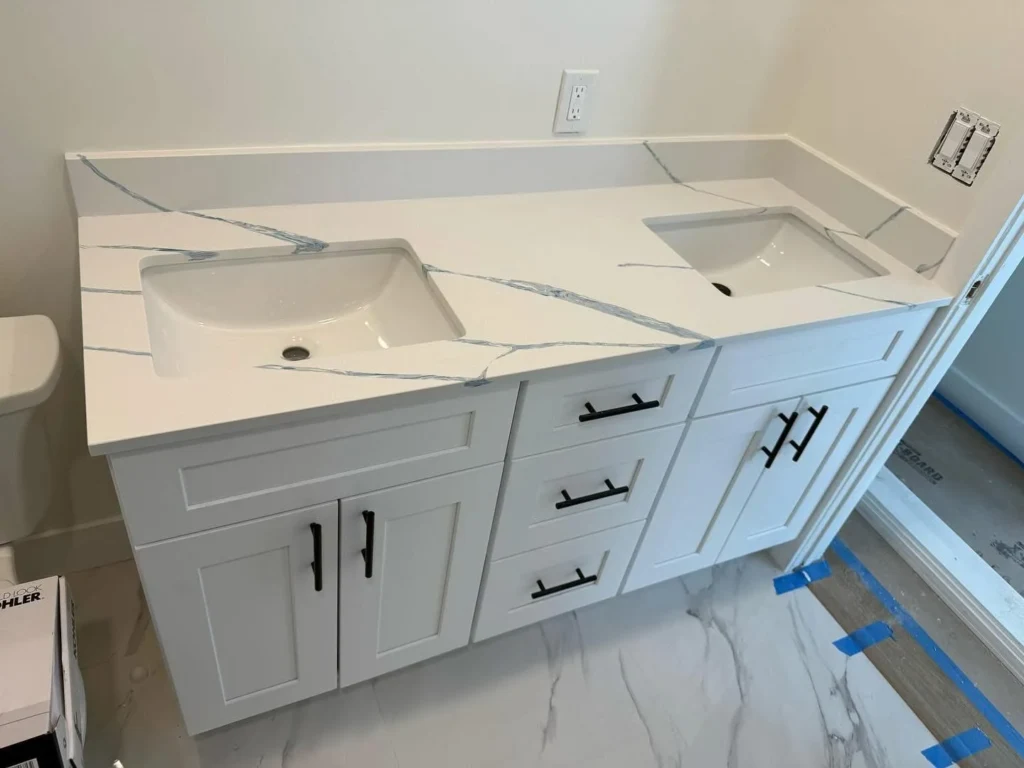 White double vanity with two sinks